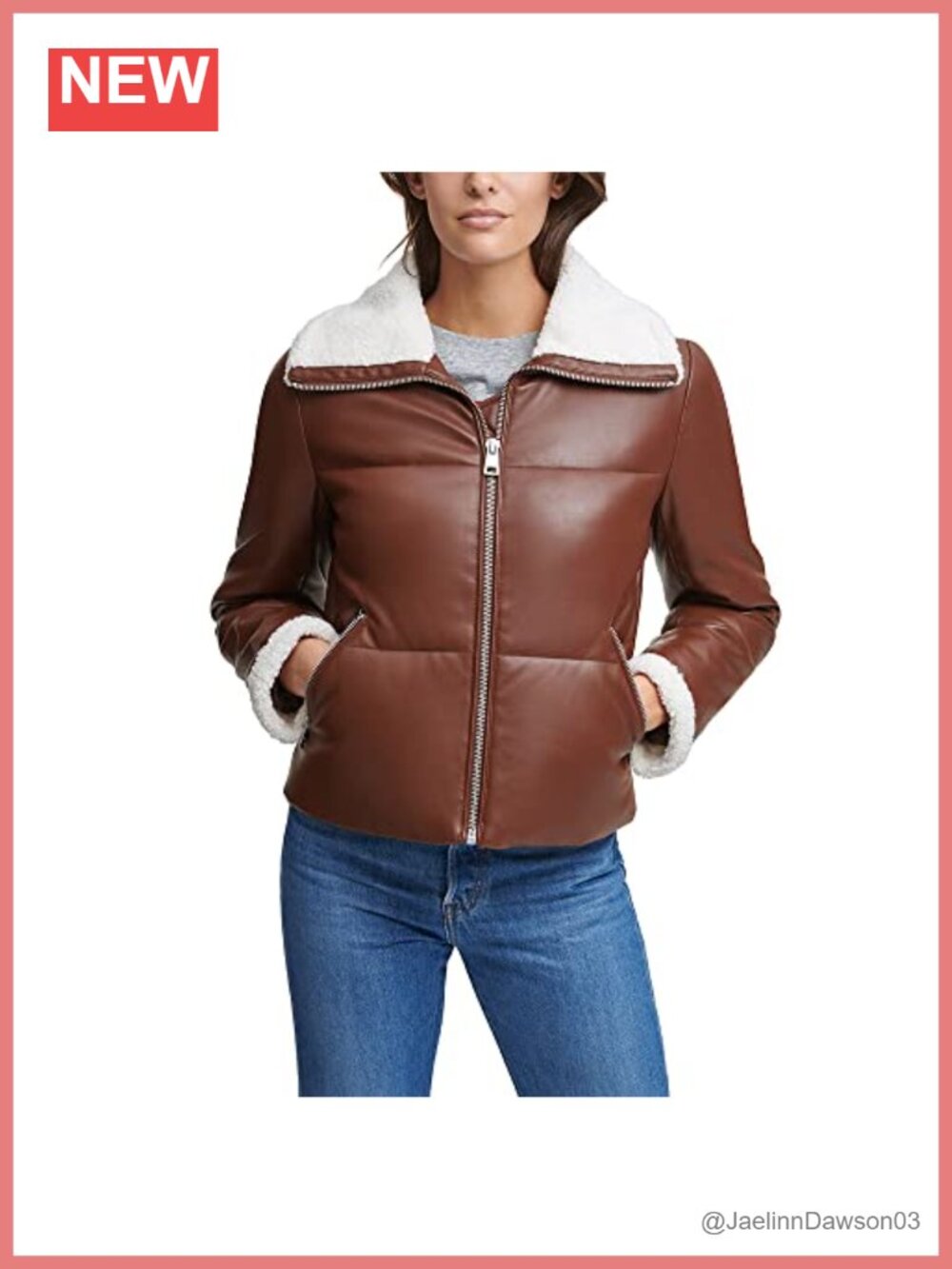 Faux Leather Puffer Jacket Sherpa Lined Collar